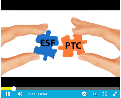 two hands holding puzzle pieces marked ESF and PTC